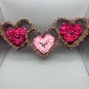 Grapevine triple heart Valentine wreath with paper hearts decor